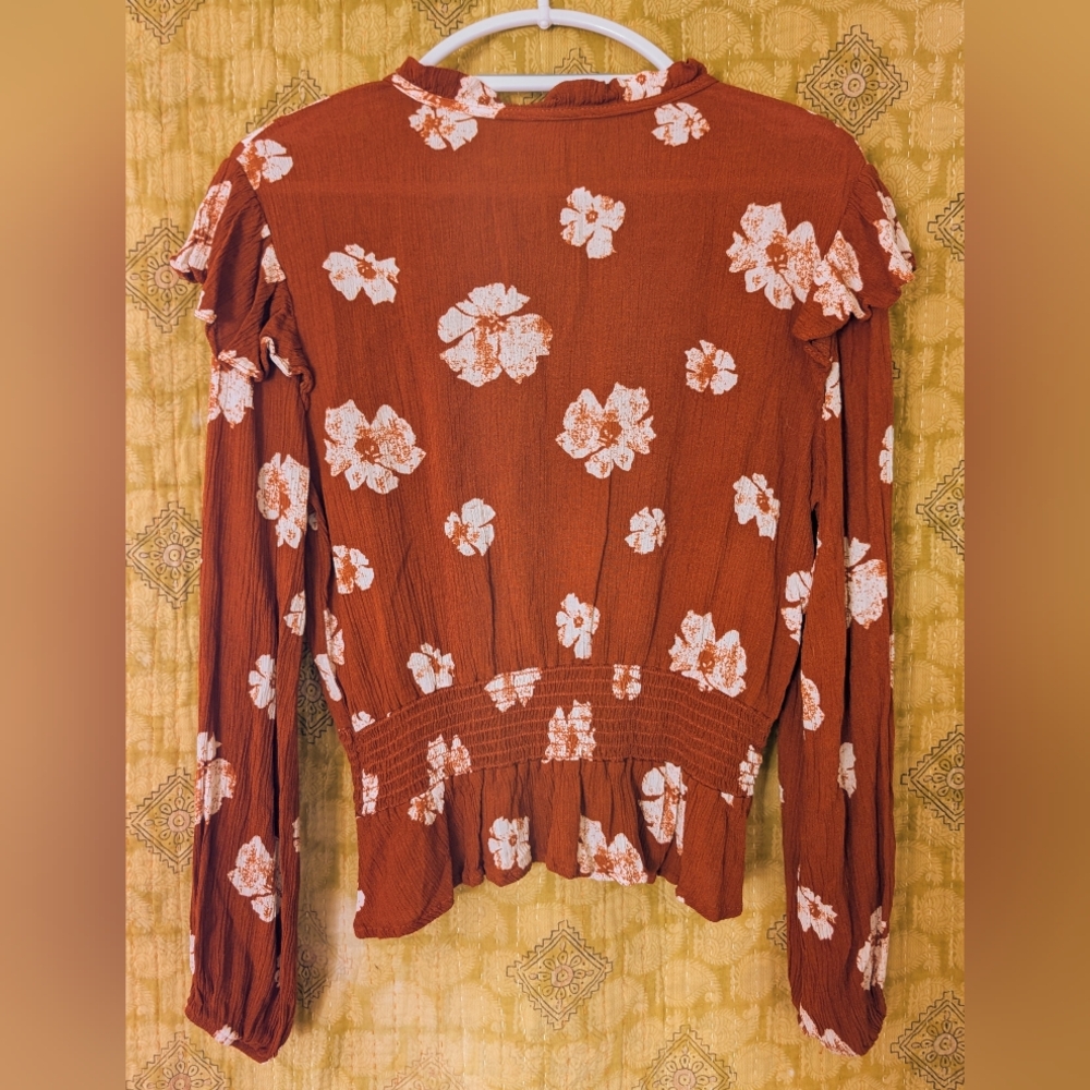 WHITEROOM + CACTUS Floral Rust Ruffle Blouse - Picture 2 of 4
